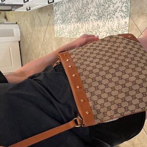 Gucci Brown GG Canvas Crossbody with Tan Leather Trim